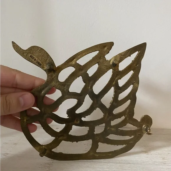 Brass swan Trivet Mann Korea Chinoiserie vintage - Picture 5 of 6